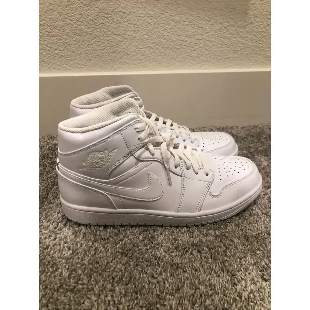 Nike Air Jordan 1 Mid Triple White Mens Size 11